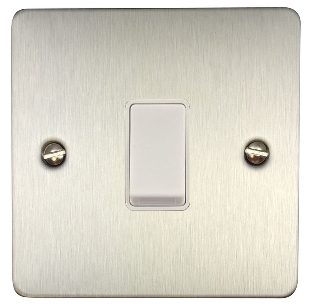 G&H FSS1W Flat Plate Brushed Steel 1 Gang 1 or 2 Way Rocker Light Switch