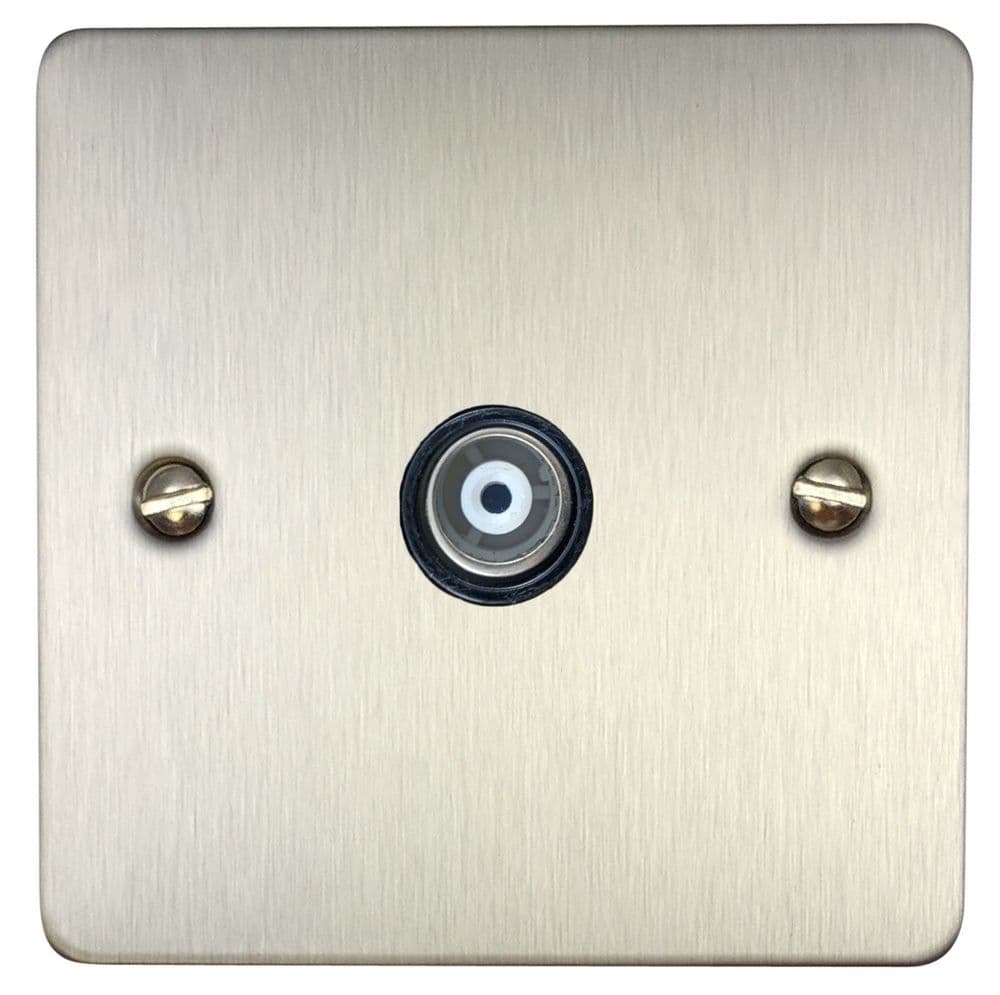 G&H FSS35B Flat Plate Brushed Steel 1 Gang TV Coax Socket Point