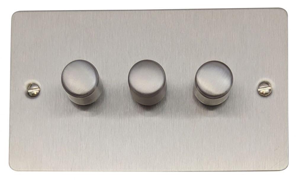 G&H FSS523 Flat Plate Brushed Steel 3 Gang 1 or 2 Way LED Dimmer Switch