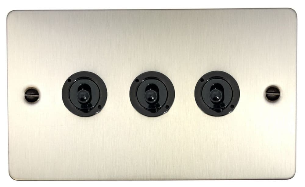 G&H FSS83A-FBK Flat Plate Brushed Steel 3 Gang 1 x 2 Way 2 x ...