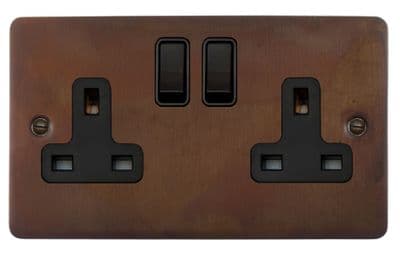 G&H FTC10B Flat Plate Tarnished Copper 2 Gang Double 13A Switched Plug Socket