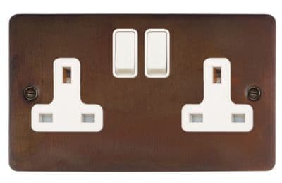 G&H FTC10W Flat Plate Tarnished Copper 2 Gang Double 13A Switched Plug Socket