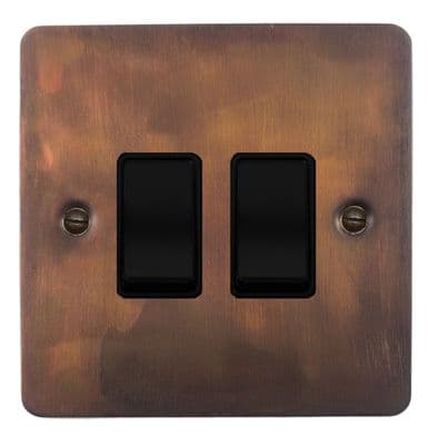 G&H FTC2B Flat Plate Tarnished Copper 2 Gang 1 or 2 Way Rocker Light Switch