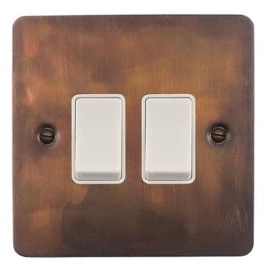 G&H FTC2W Flat Plate Tarnished Copper 2 Gang 1 or 2 Way Rocker Light Switch