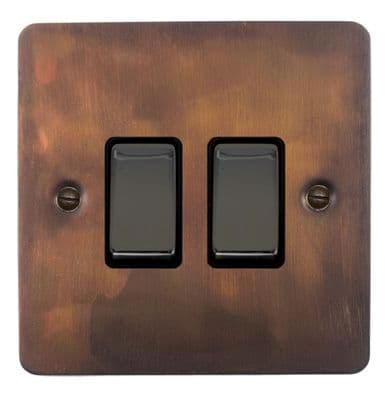 G&H FTC302 Flat Plate Tarnished Copper 2 Gang 1 or 2 Way Rocker Light Switch