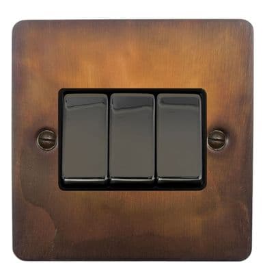 G&H FTC303 Flat Plate Tarnished Copper 3 Gang 1 or 2 Way Rocker Light Switch