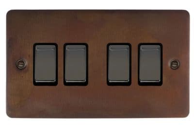 G&H FTC304 Flat Plate Tarnished Copper 4 Gang 1 or 2 Way Rocker Light Switch