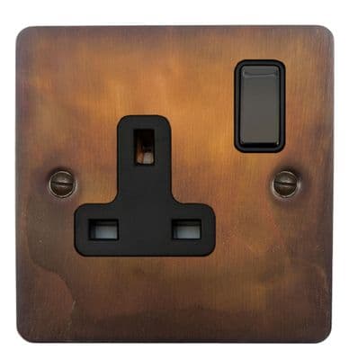 G&H FTC309 Flat Plate Tarnished Copper 1 Gang Single 13A Switched Plug Socket