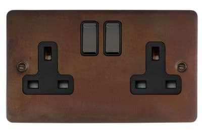 G&H FTC310 Flat Plate Tarnished Copper 2 Gang Double 13A Switched Plug Socket