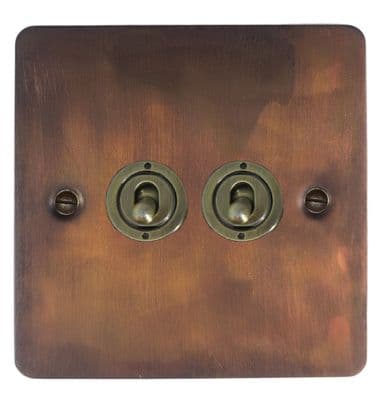 G&H FTC382-AB Flat Plate Tarnished Copper 2 Gang 1 or 2 Way Toggle Light Switch