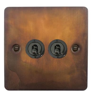 G&H FTC382-BN Flat Plate Tarnished Copper 2 Gang 2 Way Toggle Light Switch