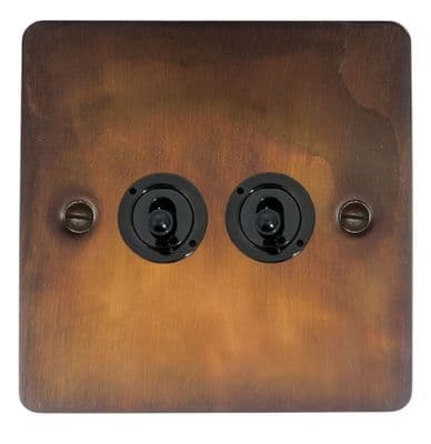 G&H FTC382-FBK Flat Plate Tarnished Copper 2 Gang 2 Way Toggle Light Switch