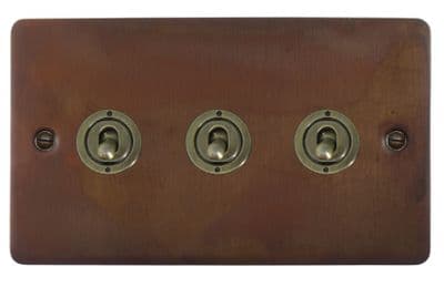 G&H FTC383-AB Flat Plate Tarnished Copper 3 Gang 1 or 2 Way Toggle Light Switch