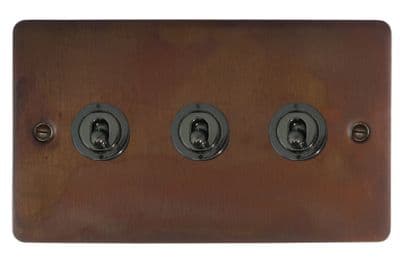 G&H FTC383-BN Flat Plate Tarnished Copper 3 Gang 2 Way Toggle Light Switch