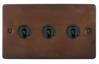G&H FTC383-FBK Flat Plate Tarnished Copper 3 Gang 2 Way Toggle Light Switch