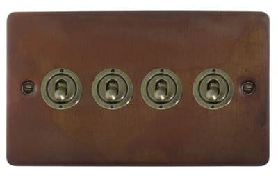 G&H FTC384-AB Flat Plate Tarnished Copper 4 Gang 1 or 2 Way Toggle Light Switch