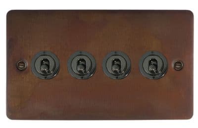 G&H FTC384-BN Flat Plate Tarnished Copper 4 Gang 2 Way Toggle Light Switch