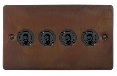 G&H FTC384-FBK Flat Plate Tarnished Copper 4 Gang 2 Way Toggle Light Switch
