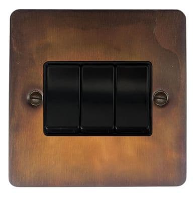 G&H FTC3B Flat Plate Tarnished Copper 3 Gang 1 or 2 Way Rocker Light Switch