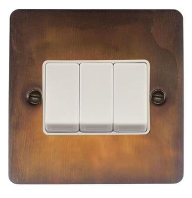 G&H FTC3W Flat Plate Tarnished Copper 3 Gang 1 or 2 Way Rocker Light Switch