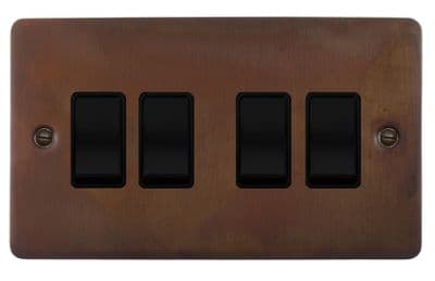 G&H FTC4B Flat Plate Tarnished Copper 4 Gang 1 or 2 Way Rocker Light Switch