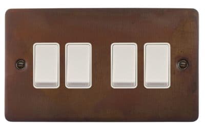 G&H FTC4W Flat Plate Tarnished Copper 4 Gang 1 or 2 Way Rocker Light Switch