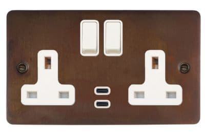 G&H FTC913W Flat Plate Tarnished Copper 2 Gang Double 13A Plug Socket Dual 4.2A USB C