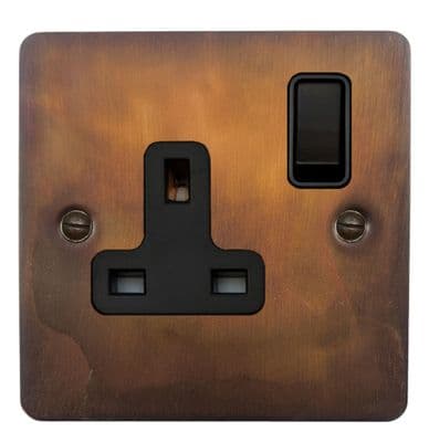 G&H FTC9B Flat Plate Tarnished Copper 1 Gang Single 13A Switched Plug Socket