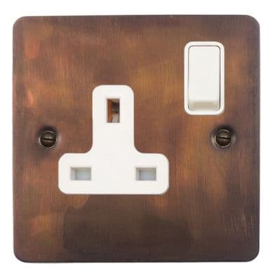 G&H FTC9W Flat Plate Tarnished Copper 1 Gang Single 13A Switched Plug Socket