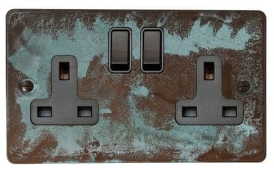 G&H FV10B Flat Plate Verdigris 2 Gang Double 13A Switched Plug Socket