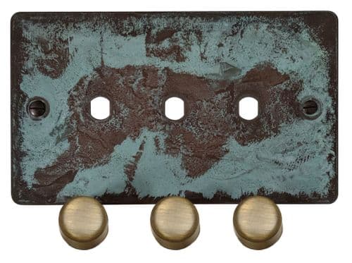 G&H FV13-PK-AB Flat Plate Verdigris 3 Gang Dimmer Plate Only inc Dimmer Knobs
