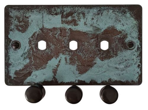 G&H FV13-PK-BB Flat Plate Verdigris 3 Gang Dimmer Plate Only inc Dimmer Knobs