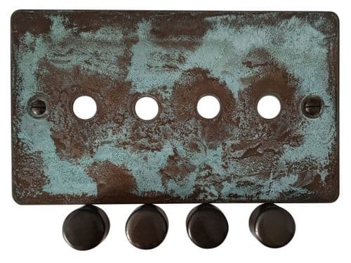 G&H FV14-PK-BB Flat Plate Verdigris 4 Gang Dimmer Plate Only inc Dimmer Knobs