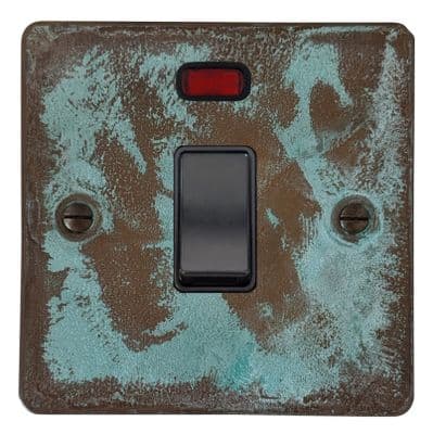 G&H FV26B Flat Plate Verdigris 1 Gang 20 Amp Double Pole Switch & Neon