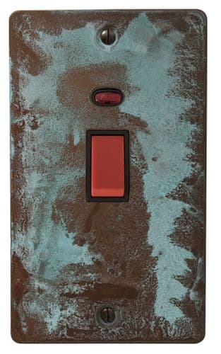 G&H FV28B Flat Plate Verdigris 45 Amp DP Cooker Switch & Neon Vertical Plate