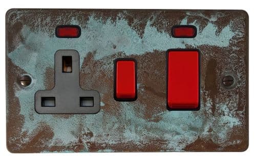 G&H FV29B Flat Plate Verdigris 45 Amp DP Cooker Switch & 13A Switched Socket