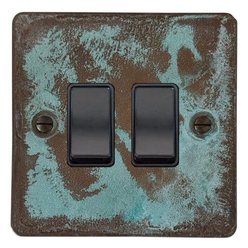 G&H FV2B Flat Plate Verdigris 2 Gang 1 or 2 Way Rocker Light Switch