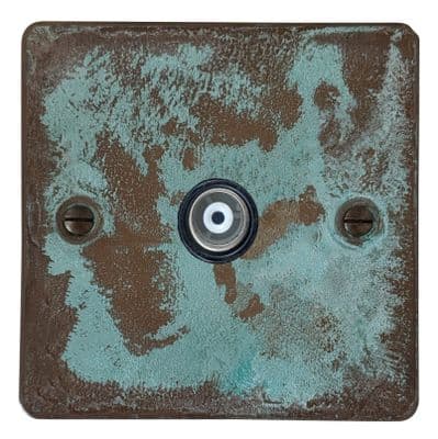 G&H FV35B Flat Plate Verdigris 1 Gang TV Coax Socket Point