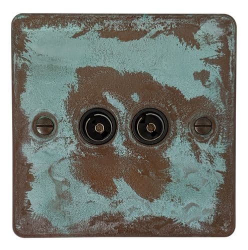 G&H FV36B Flat Plate Verdigris 2 Gang TV Coax Socket Point
