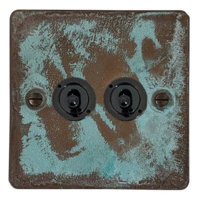 G&H FV382-FBK Flat Plate Verdigris 2 Gang 2 Way Toggle Light Switch