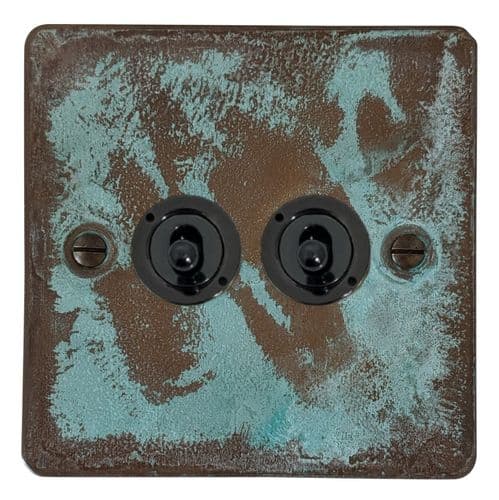 G&H FV382-FBK Flat Plate Verdigris 2 Gang 2 Way Toggle Light Switch