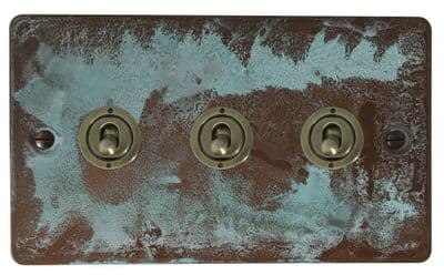 G&H FV383-AB Flat Plate Verdigris 3 Gang 1 or 2 Way Toggle Light Switch