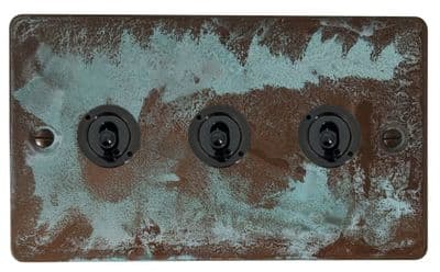 G&H FV383-FBK Flat Plate Verdigris 3 Gang 2 Way Toggle Light Switch