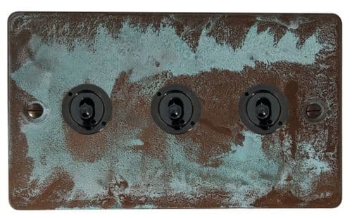 G&H FV383-FBK Flat Plate Verdigris 3 Gang 2 Way Toggle Light Switch