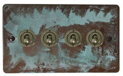 G&H FV384-AB Flat Plate Verdigris 4 Gang 1 or 2 Way Toggle Light Switch