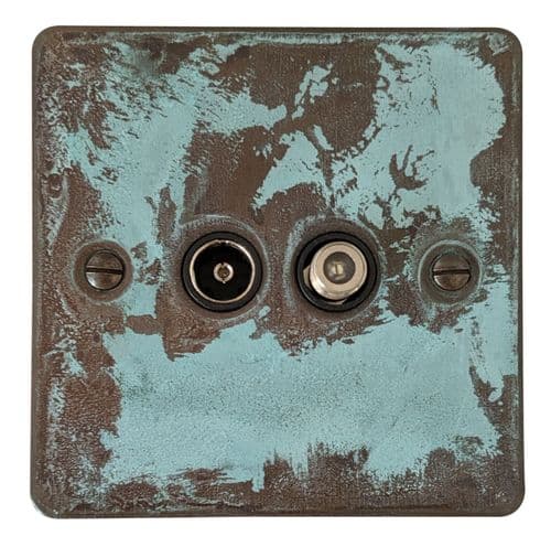 G&H FV38B Flat Plate Verdigris 1 Gang TV Coax & Satellite Socket Point