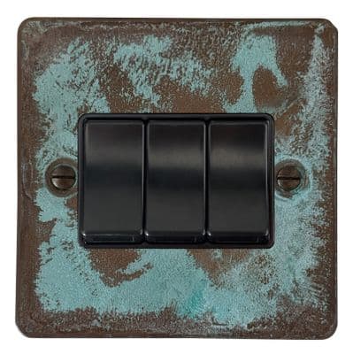 G&H FV3B Flat Plate Verdigris 3 Gang 1 or 2 Way Rocker Light Switch