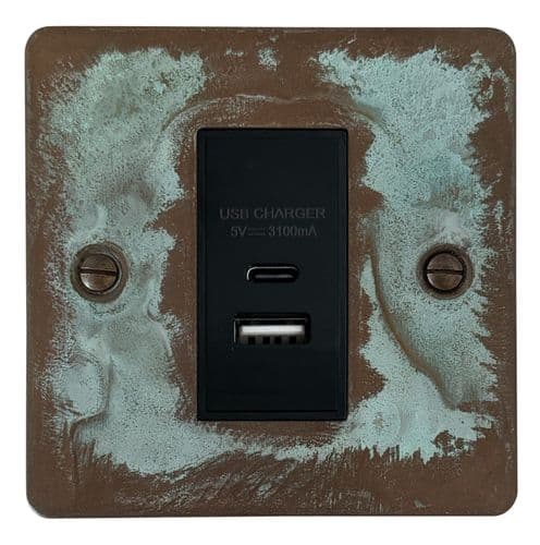 G&H FV41B Flat Plate Verdigris 1 Gang USB Charger 3.1A Dual USB A + C
