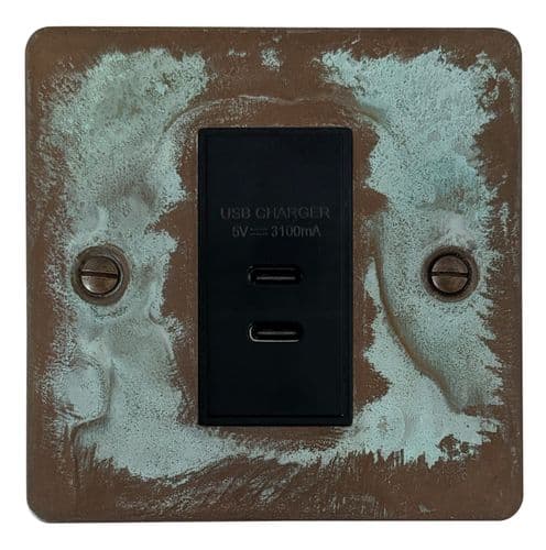 G&H FV42B Flat Plate Verdigris 1 Gang USB Charger 3.1A Dual USB C