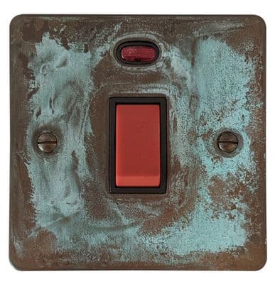 G&H FV46B Flat Plate Verdigris 45 Amp DP Cooker Switch & Neon Single Plate